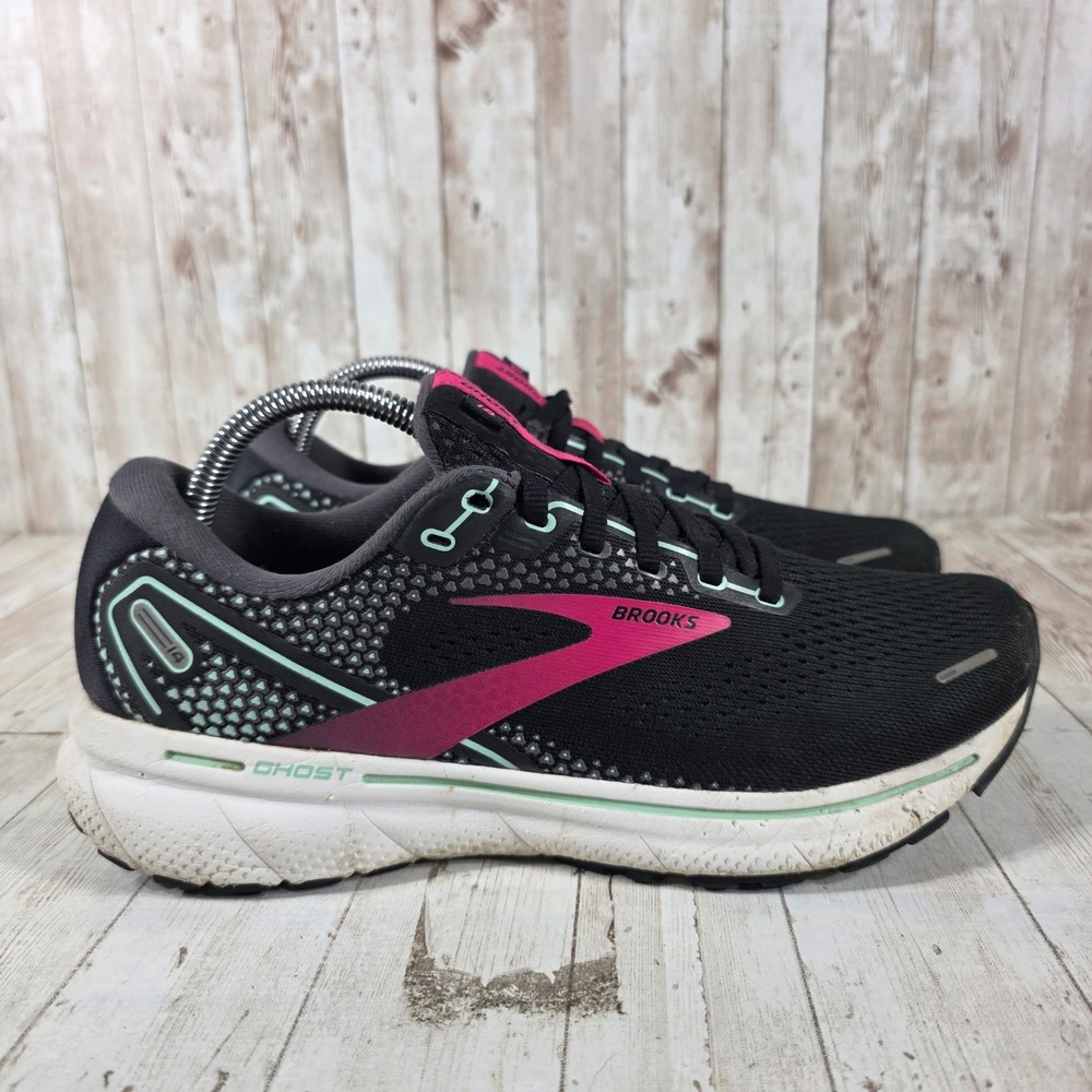 Brooks Ghost 14 Womens Running Shoes Black Pink Mint 1203561B013 Size 10
